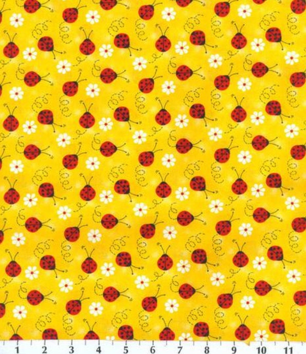 Ladybugs On Yellow- 100% Cotton