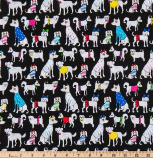 Party Dogs on black Fabric 100% Cotton - Continuous Cuts