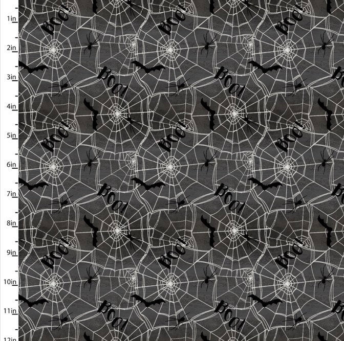 Webs spiders bats Fabric-100% Cotton - 3W-Spooky Night 18112 Charcoal - Webs