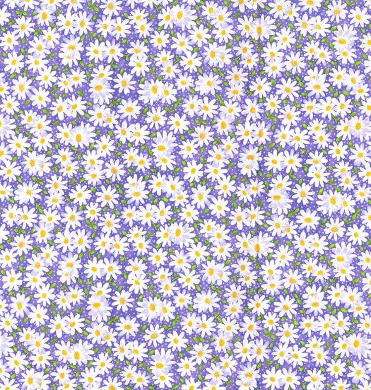 Purple Stacked Daisies 100% Cotton Fabric Spring flowers - Continuous Cuts - Daisy Delight 2075 V Fabric Traditions