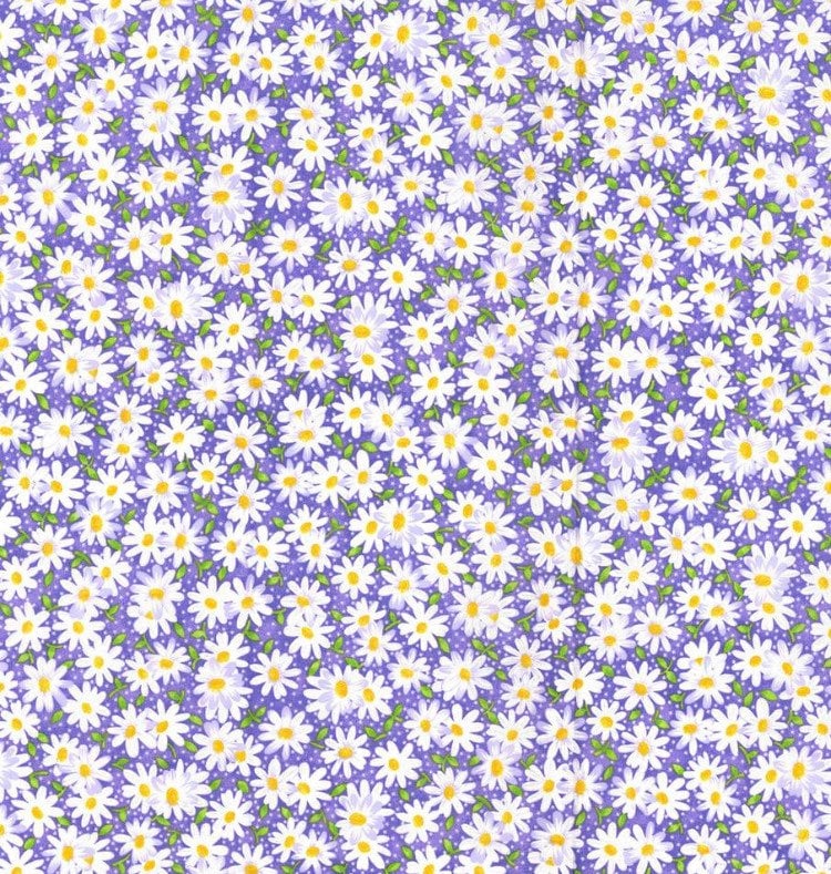 Purple Stacked Daisies 100% Cotton Fabric Spring flowers - Continuous Cuts - Daisy Delight 2075 V Fabric Traditions