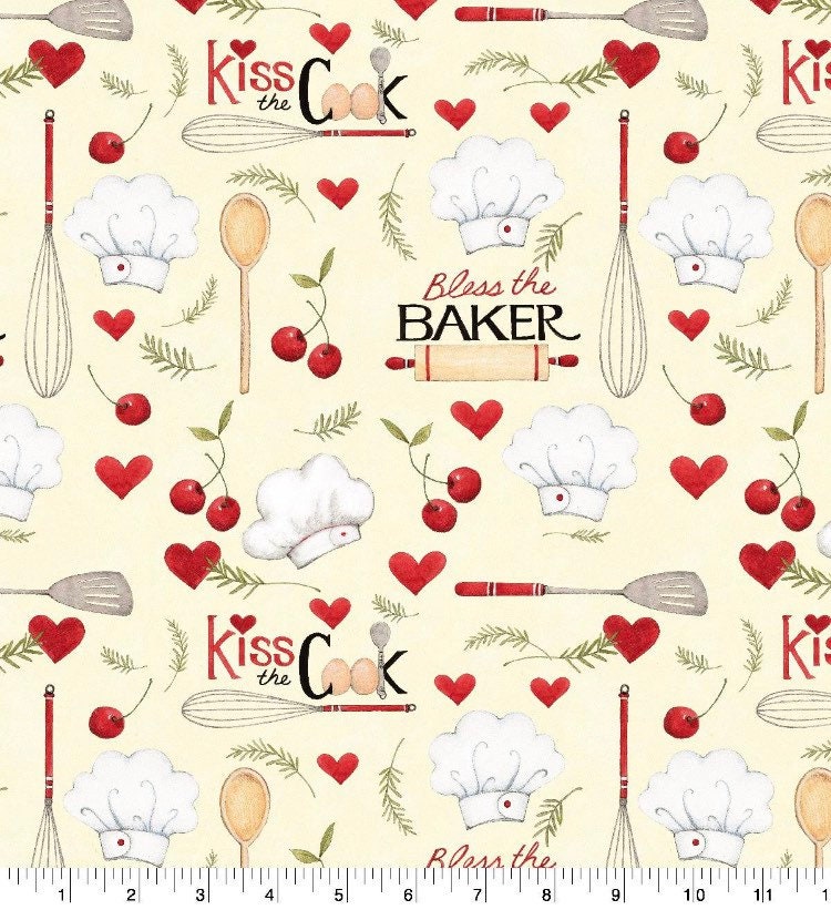 Bless the Baker Kiss the Cook Cotton Fabric- Fat Quarters - 1 Yard Precuts 100% Cotton