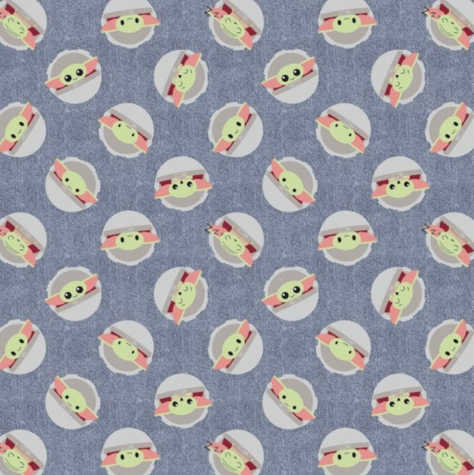 CAM73800242-1 Blue Star Wars Child Toss on Denim cotton fabric 100% Cotton- continuous cuts- fast shipping