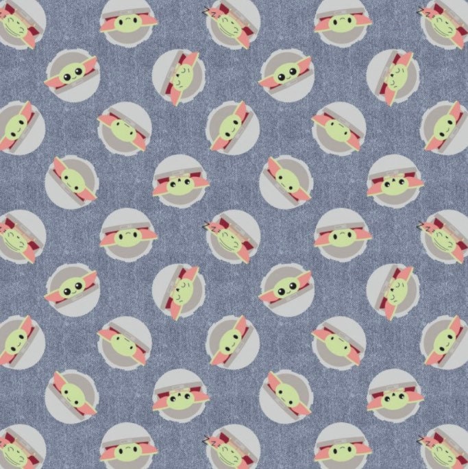 CAM73800242-1 Blue Star Wars Child Toss on Denim cotton fabric 100% Cotton- continuous cuts- fast shipping Licensed Fabric