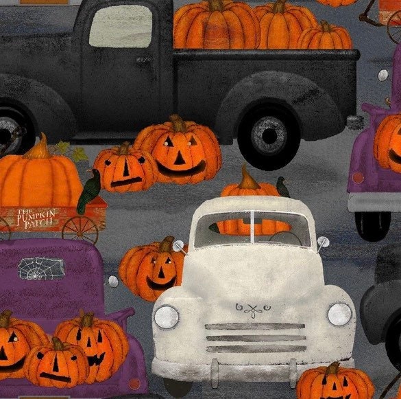 Spooky Night Fabric 100% Cotton 3W SPOOKY NIGHT 18115 Gray pumpkin patch
