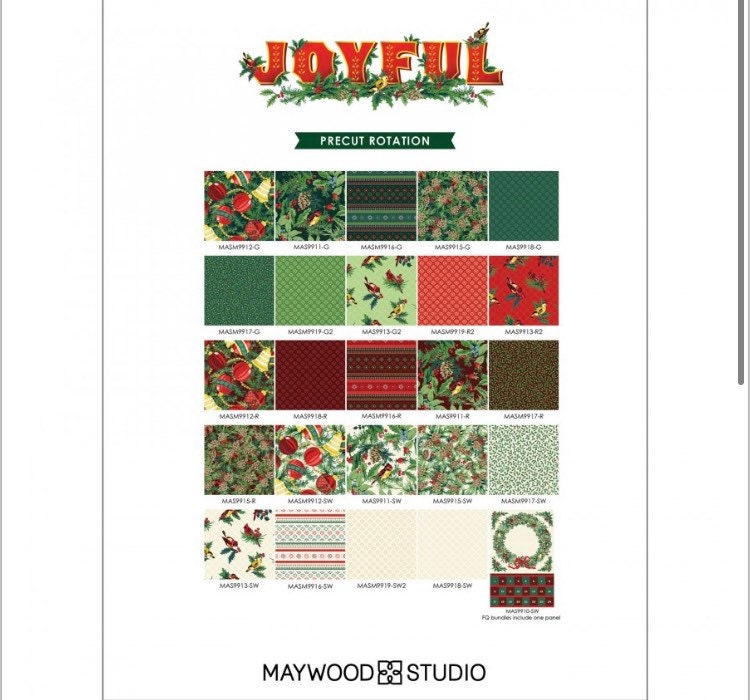 Joyful Fat quarter bundle24 FQ, 1 panel) -precuts- Maywood studios- 100% Cotton Stax
