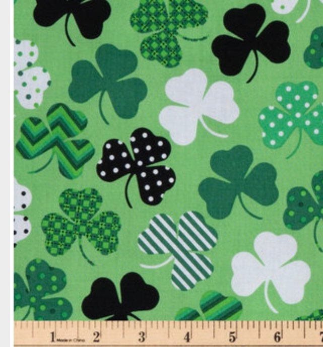 Shamrock cotton fabric- 100% Cotton - continuous cuts- st Patrick’s day