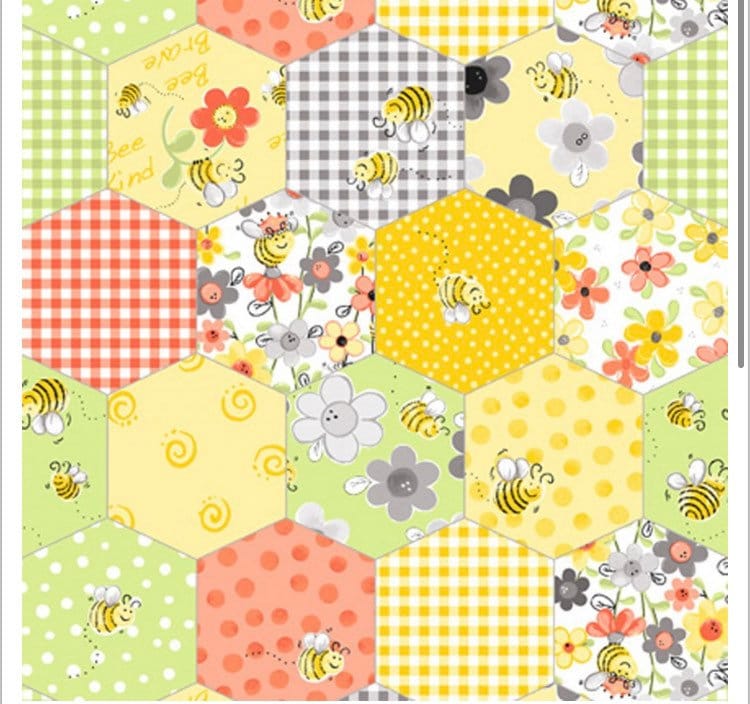 SusyBee Sweet Bees cotton fabric- Continuous cuts- 100% Cotton Susy Bee - Patchwork Honeycomb