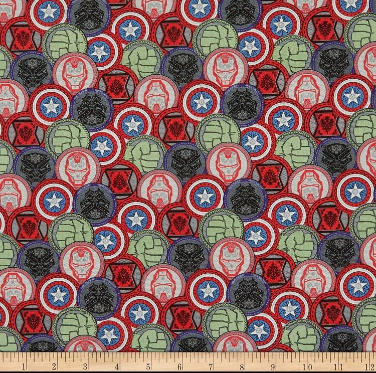 Marvel Coins Superhero Fabric -Iron Man- Hulk- Captain America - Marvel - 100% Cotton Fabric- Continuous cuts by the 1/2 yard increment