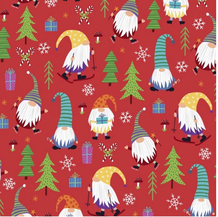 PNBCHM2-4727-R Christmas Miniatures II Designer: Pink Light Studio- Gnomes - cotton fabric - continuous cuts