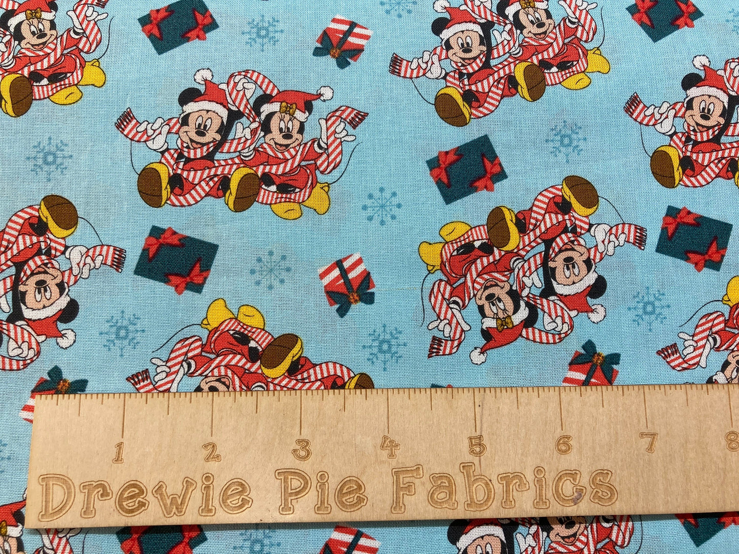 Mickey and Friends Christmas Presents cotton fabric- 100% Cotton - continuous cuts Licensed Fabric