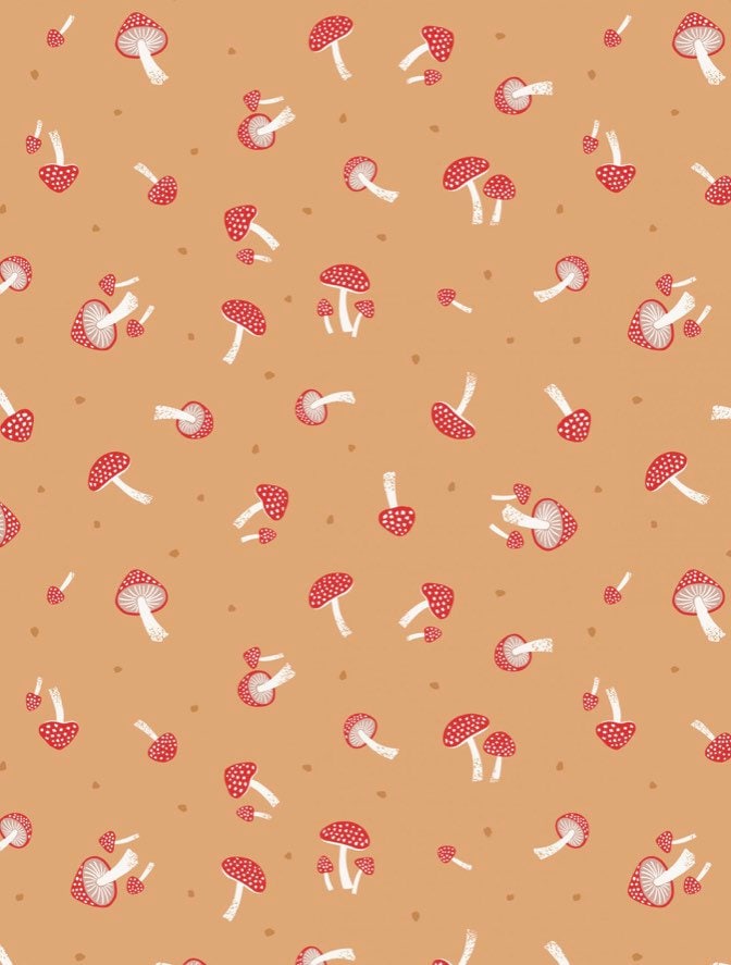 Mushrooms on light rust cotton fabric- 100% Cotton - Fabric - cut to size