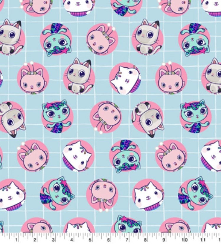 Gabby’s Kitty Badge cotton fabric Continuous cuts 100% Cotton -Licensed Fabric