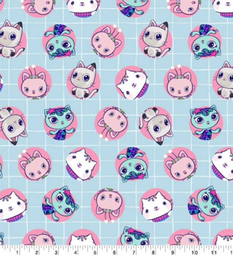 Gabby’s Kitty Badge cotton fabric Continuous cuts 100% Cotton -Licensed Fabric