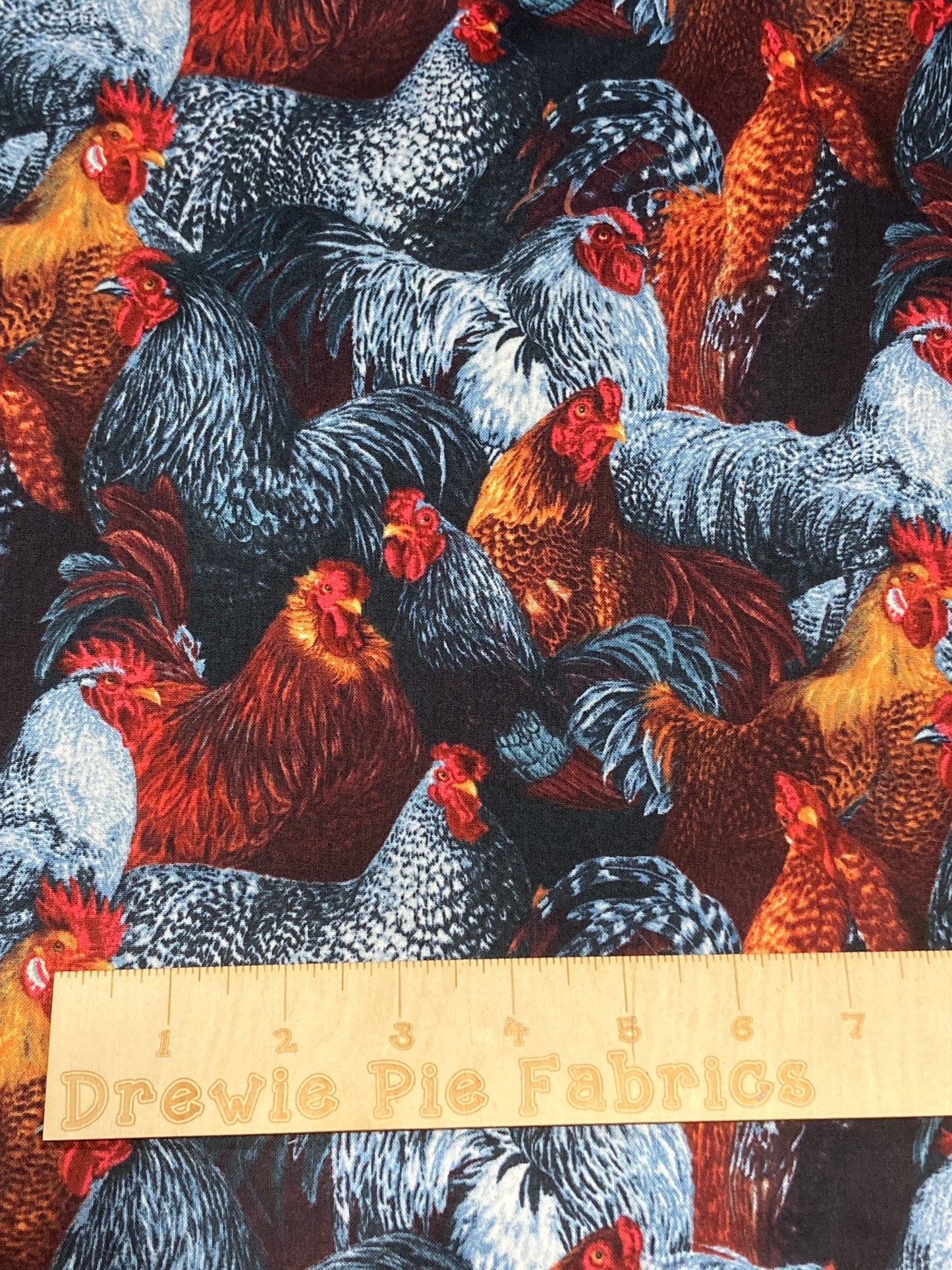 End of bolt Mixed Roosters Novelty cotton Fabric - 100% Cotton