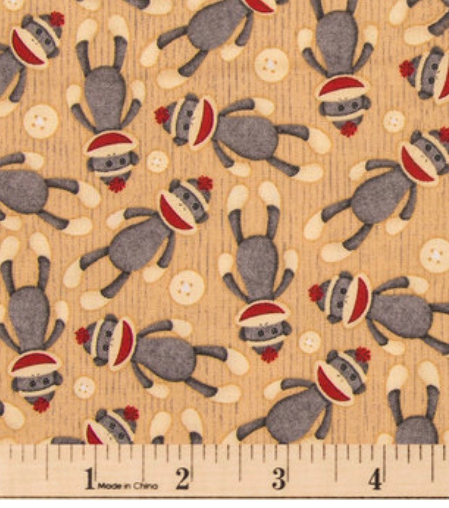 Sock Monkey Calico Cotton Fabric 100% Cotton - Continuous Cuts