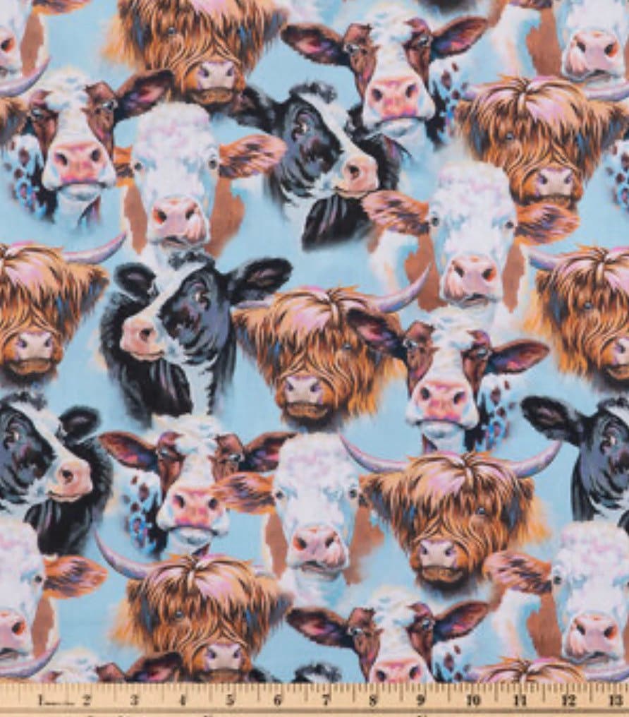 Cow Portraits Farm Animals Fabric - 100% Cotton - Fabric- continuous cuts