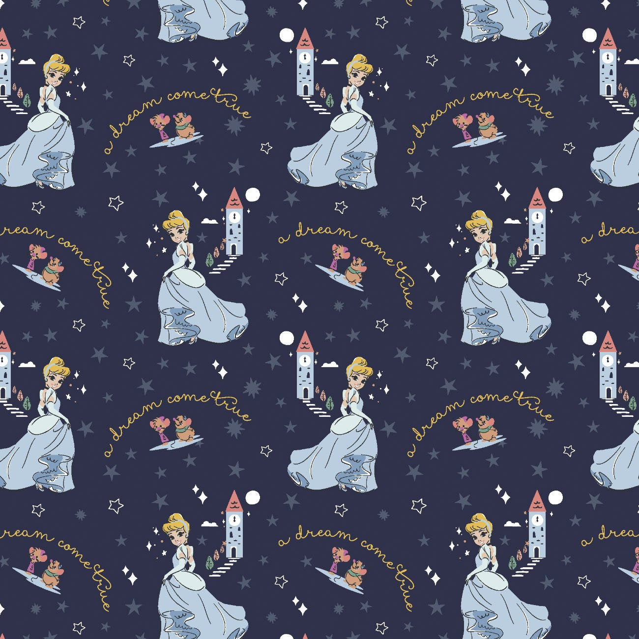 Cinderella Heart of a Princess cotton fabric - 100% Cotton - by the 1/2 yard- continuous cuts- Licensed Fabric