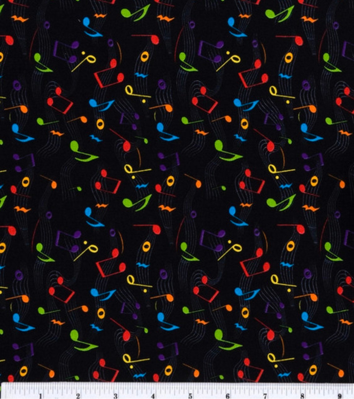 Hi Fashion Tossed Music Notes in Black - Sheet Music Fabric - 100% Cotton -