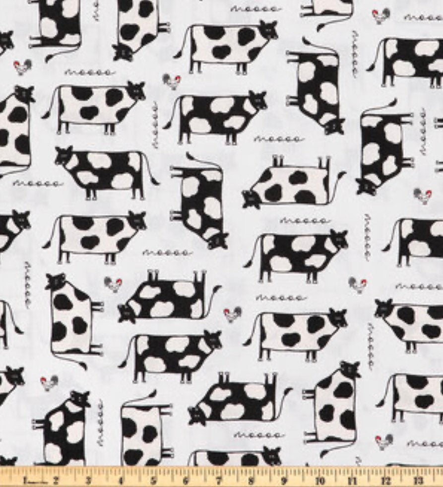 Black and white Cow and Chicken Moo cotton Fabric - 100% Cotton