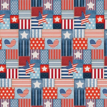 Handmade Holiday - Patriotic Fabric- 100% Cotton - continuous cuts