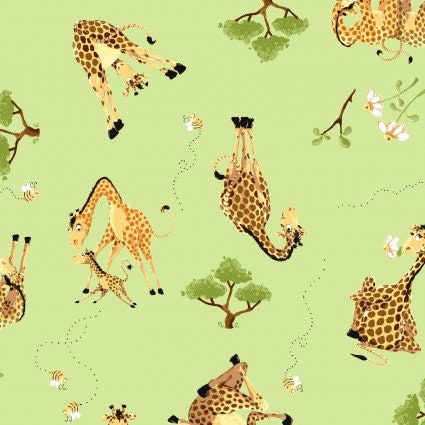 SusyBee Zoe the Giraffe Light Green cotton fabricContinuous cuts- 100% Cotton