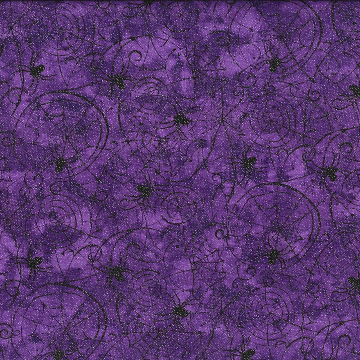 Glitter Accent Spiderwebs on Purple Fabric - Cotton Halloween Fabric - 100% Cotton - Continuous cuts -