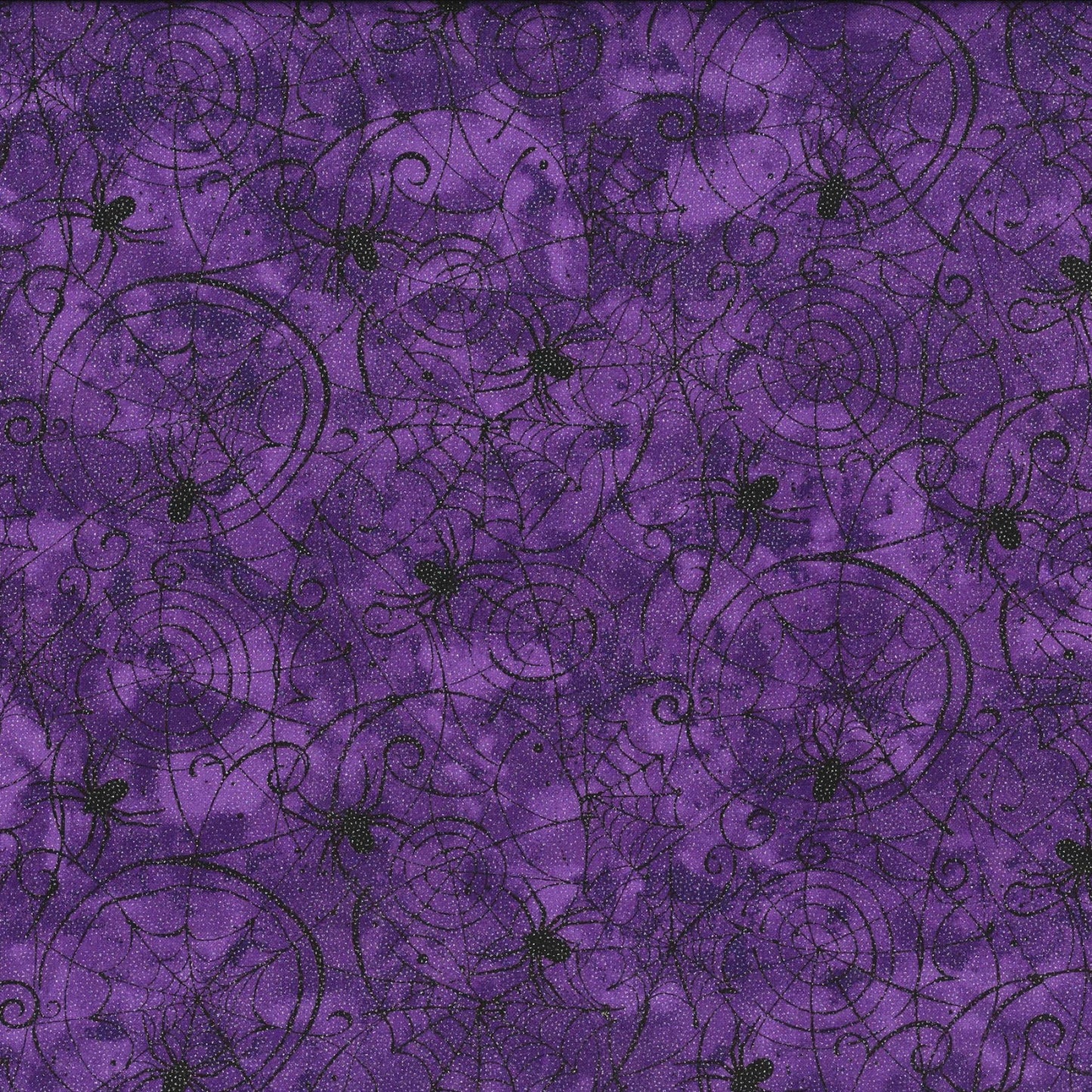 Glitter Accent Spiderwebs on Purple Fabric - Cotton Halloween Fabric - 100% Cotton - Continuous cuts -