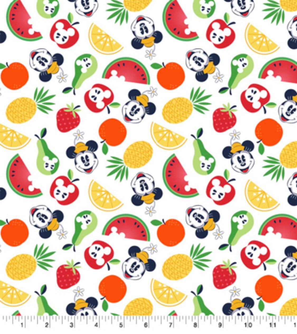 Micky and Minnie Fruit Toss Disney Cotton Fabric- 100% Cotton - Licensed Fabric