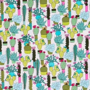 Botanical Succulents Calico Fabric- 100% Cotton - Continuous cuts
