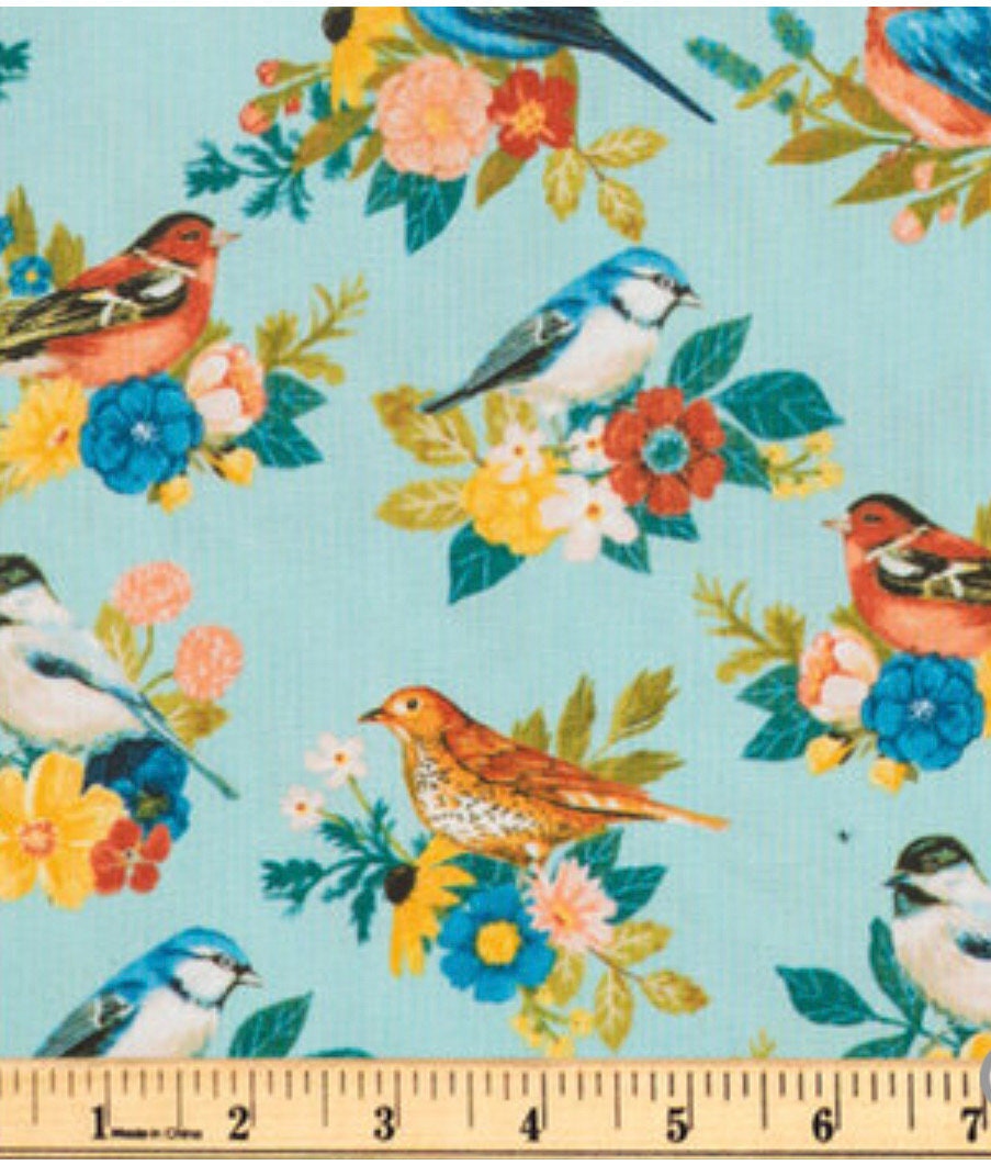 Songbirds Cotton Calico Fabric- 100% Cotton - Fabric Material