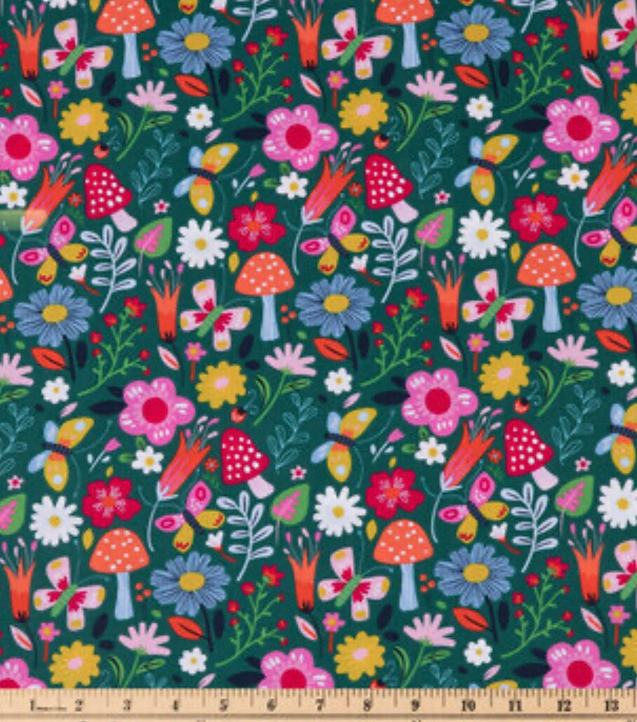 Floral Mushrooms cotton fabric- 100% Cotton - Fabric - cut to size