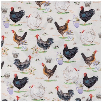 Roosters Cotton Calico Fabric - 100% Cotton