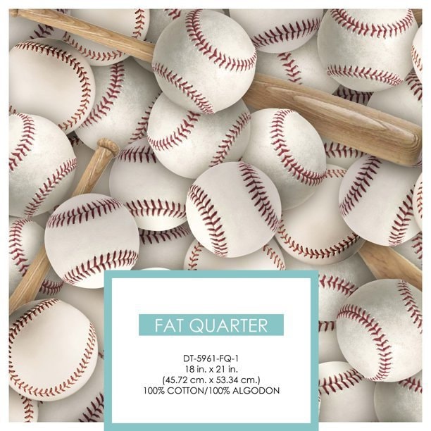Baseballs & Bats Cotton Fabric - Fat Quarters - 100% Cotton -