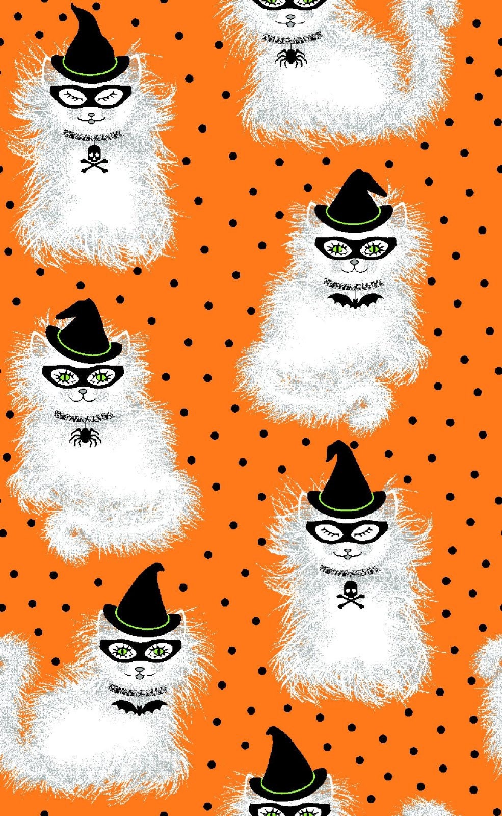 Masquerade Meow Freckle and Lollie Cotton Fabric- Halloween Fabric - 100 percent Cotton - Continuous cuts - FL-Spell on You D91-O Orange