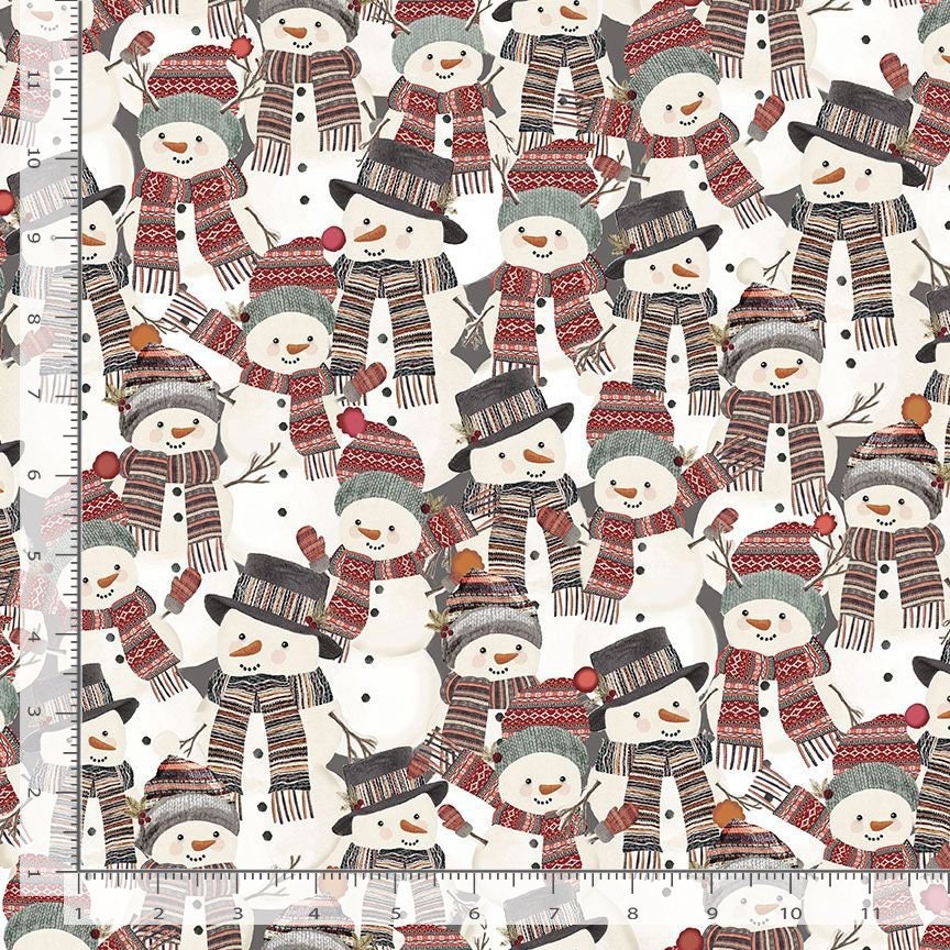Christmas Snowman Fabric Cotton Timeless Treasures - Holiday 2023 - Let it Snow TT-Gail CD2007 Multi - Packed Hat & Scarf Snowmen