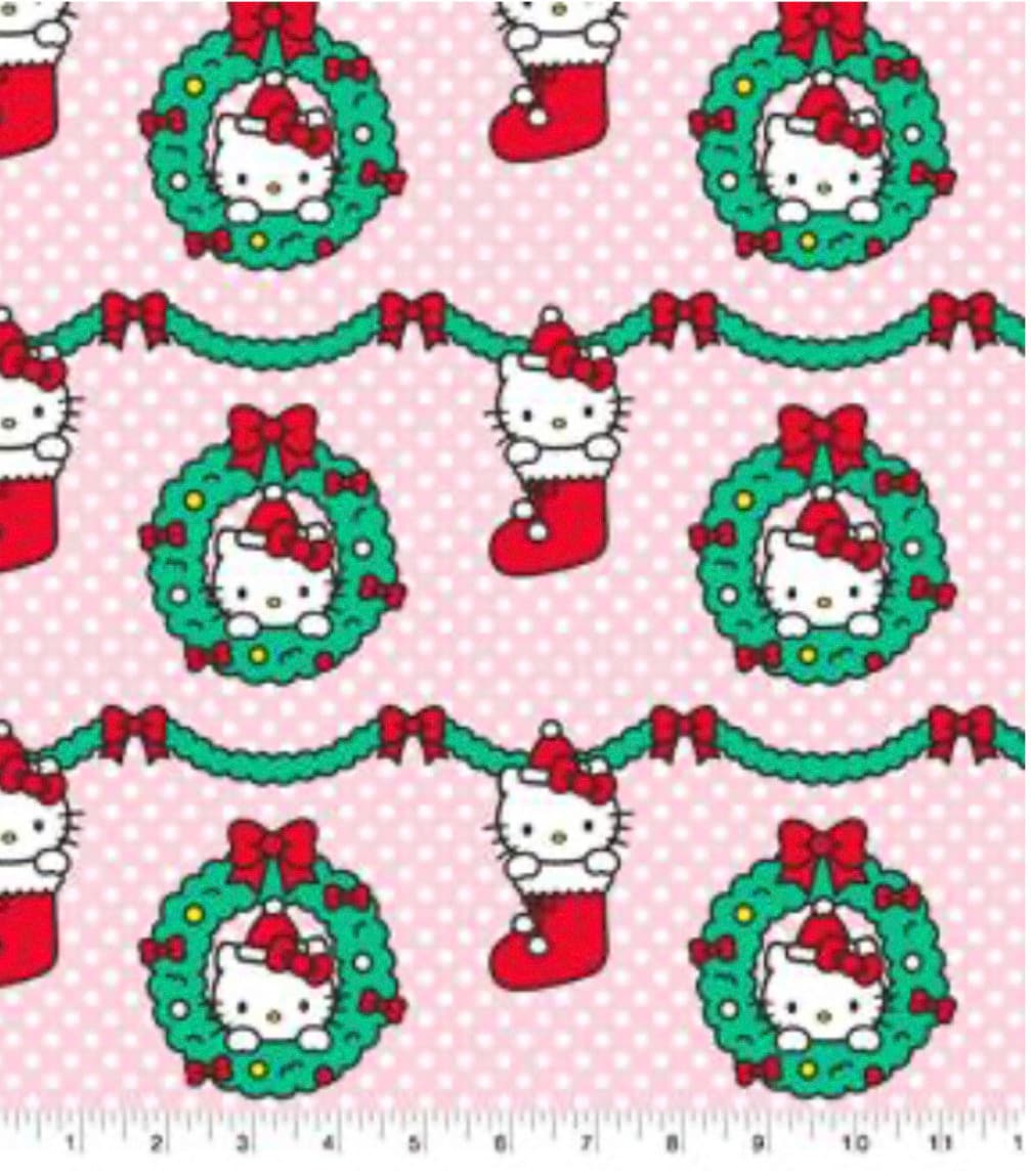 Hello Kitty Christmas Wreath Fabric 100% Cotton - Continuous Cuts