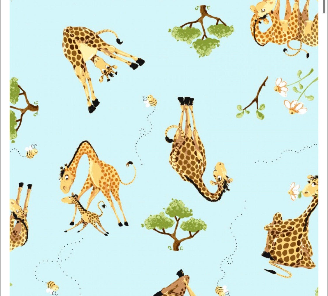 SusyBee Zoe the Giraffe Light Aqua Blue cotton fabricContinuous cuts- 100% Cotton