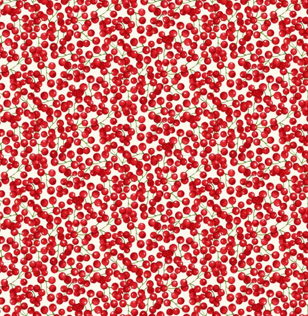 Winter Holly Berry Park cotton fabric- continuous cuts- A year of Art - cotton fabric- fast shipping!