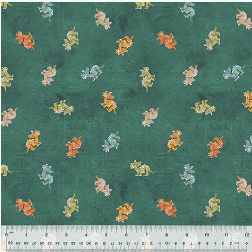 Age of the dinosaurs - Teal Tiny Triceratops -Roar Cotton Fabric- by the 1/2 yard. Cute- roar- continuous cuts