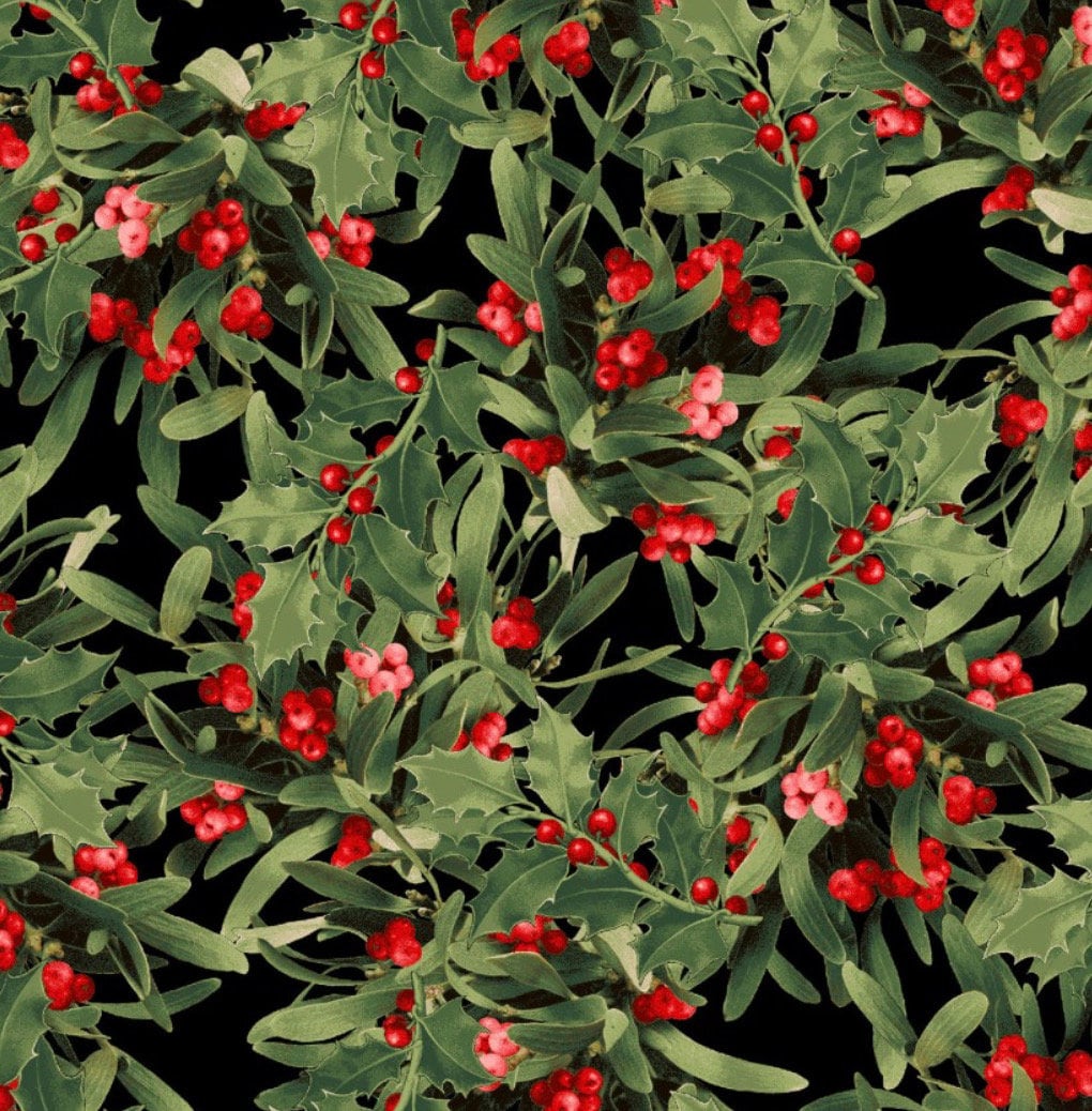 Glad Tidings & Joy Mistletoe and Holly Fabric- Freckle and Lollie - 100% Cotton - FLOFLTJ-D107-Z- continuous cuts