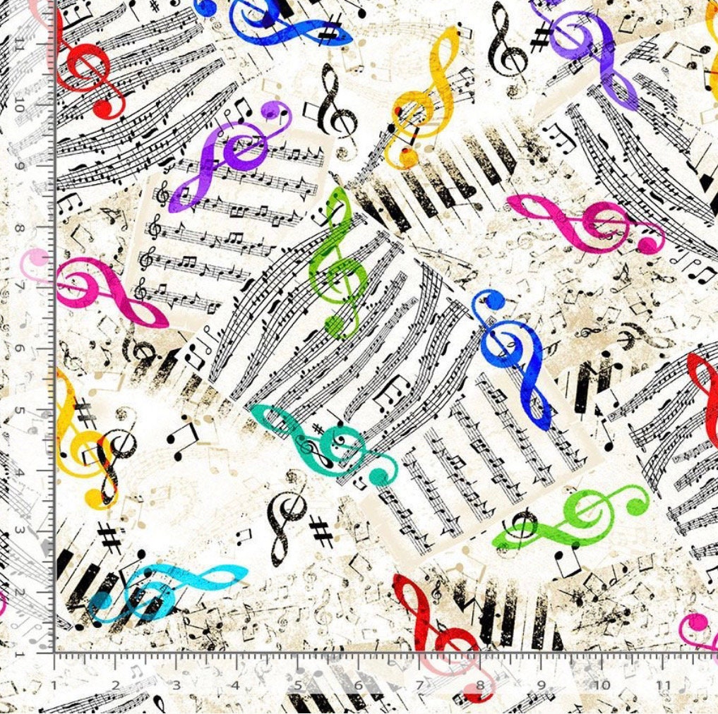 Music Notes CD2233 WHITE MUSIC Timeless Treasure 100% Cotton fabric-continuous cuts -