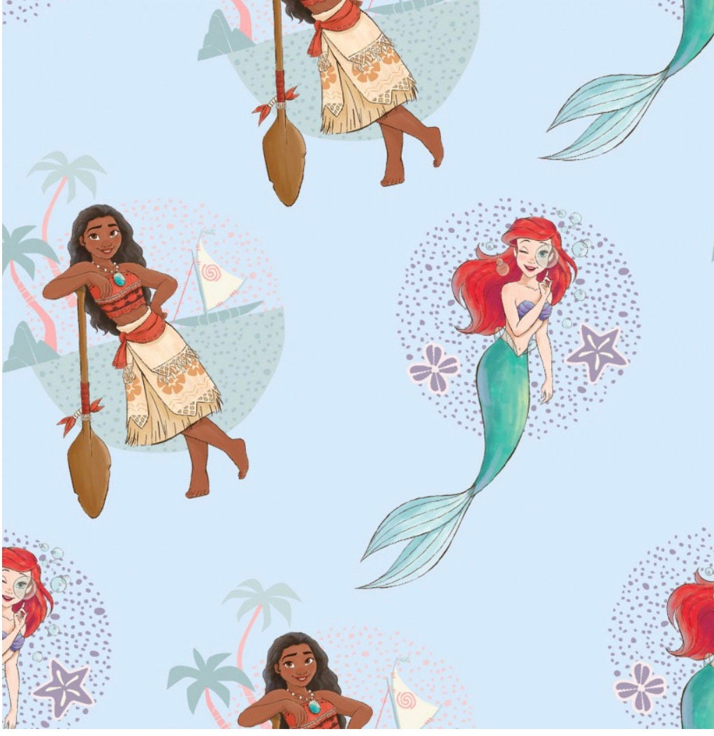 Disney Princess Multi cotton fabric 100% Cotton - continuous cuts- Ariel - Licensed Fabric