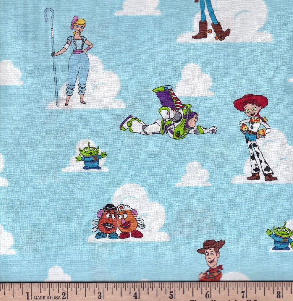 Toy Story Friends Sketch and clouds Disney Cotton Fabric- 100% Cotton - Licensed Fabric