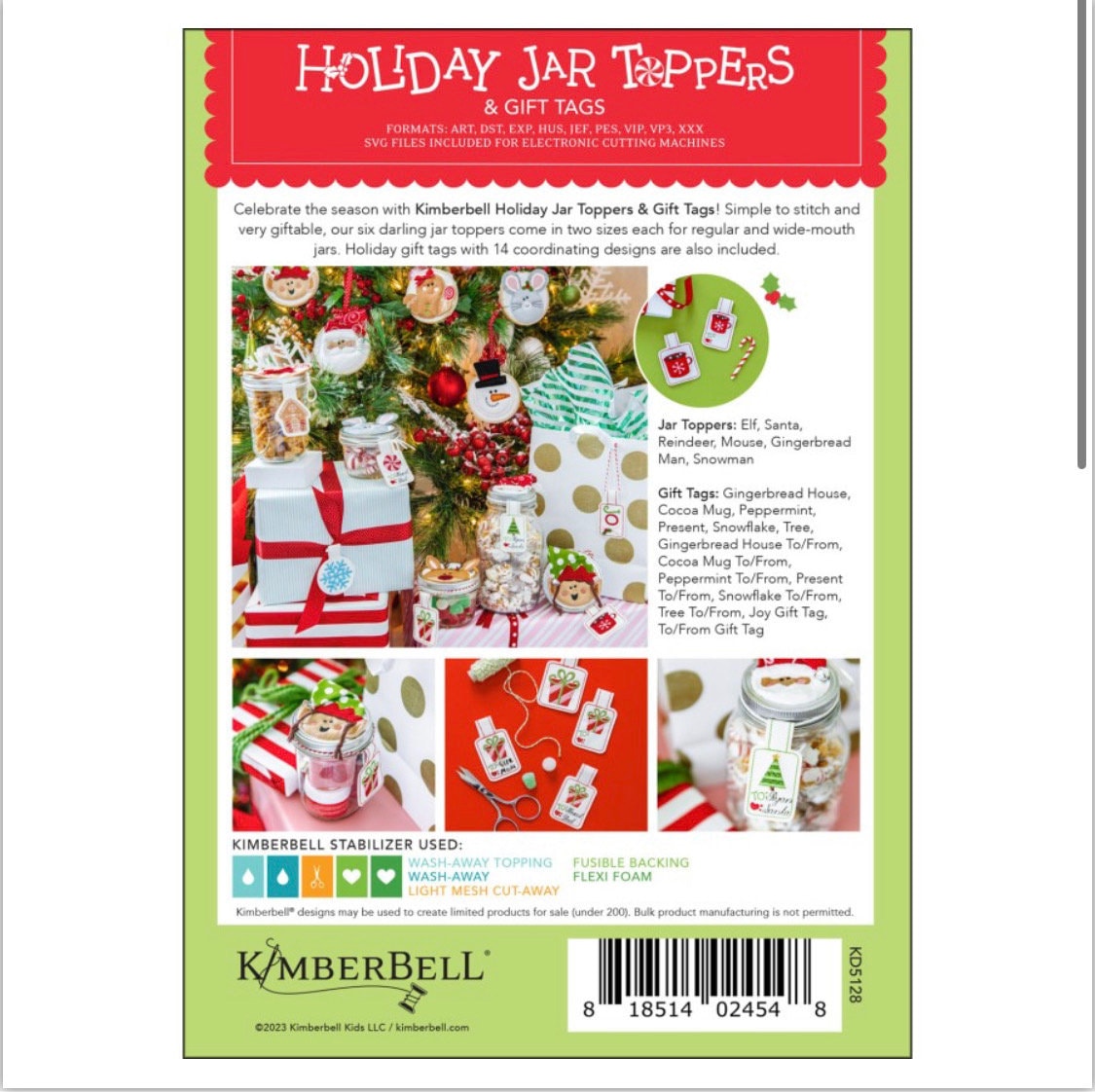 KIDKD5128 Kimberbell Holiday Jar Topper and Gift Tags CD Designers: Kim Christopherson, KimberBell