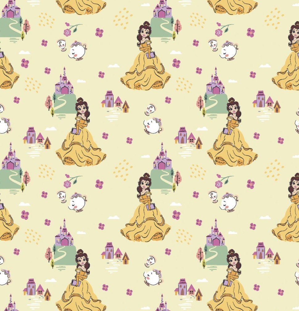 Heart of a Princess Belle Cotton fabric 100% Cotton Yellow- Beauty and The Beast