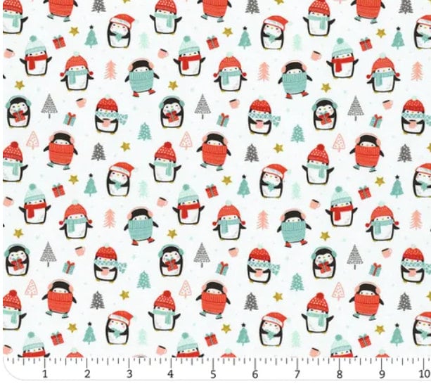 Merry Penguins White Winter Delight Penguins Cotton Fabric - Camelot Fabrics- Continuous Cuts 89220902