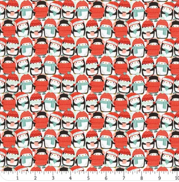 Merry Penguins Multip Packed Penguins Cotton Fabric - Camelot Fabrics Continuous Cuts 89220901