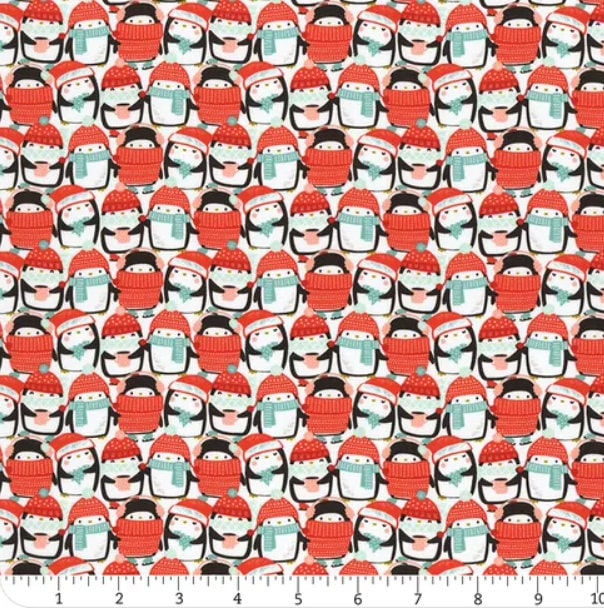 Merry Penguins Multip Packed Penguins Cotton Fabric - Camelot Fabrics Continuous Cuts 89220901
