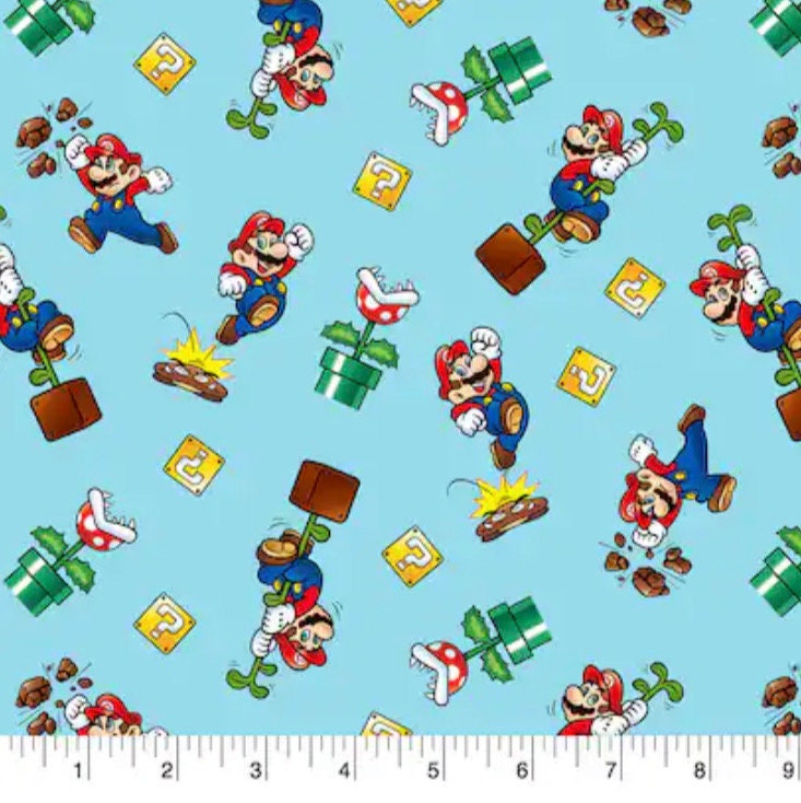 Super Mario Toss Fabric - 100% Cotton Fabric - Continuous cuts - Mario - Luigi - Princess Licensed Fabric